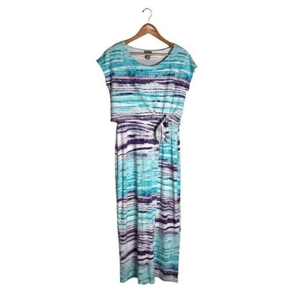 Chico’s Colorful Maxi Dress Size Small Blue Purple Beach Summer Coastal - Picture 1 of 9